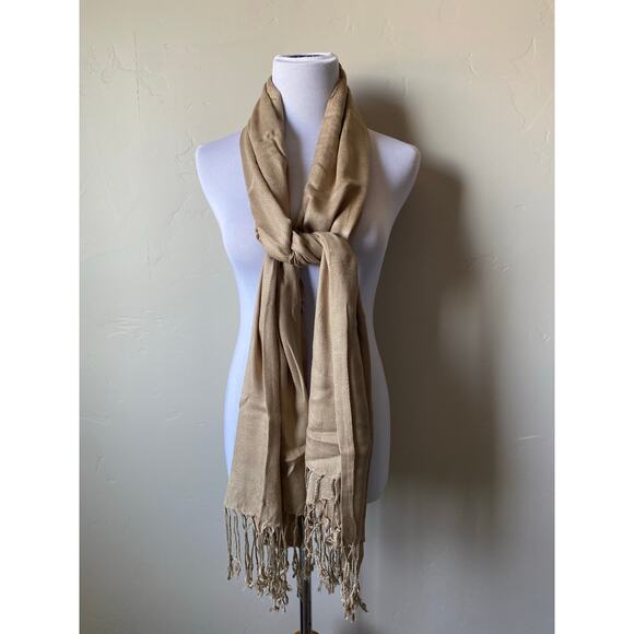 100% Pashmina Tan Fringe Scarf/Shawl/Wrap- New - Picture 3 of 5